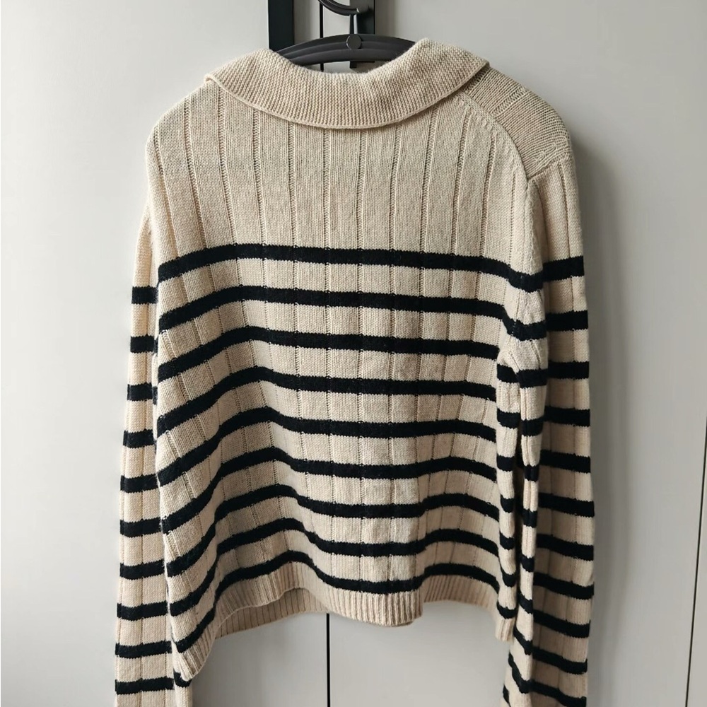 Striped Beige and Black Cashmere Women's Sweater